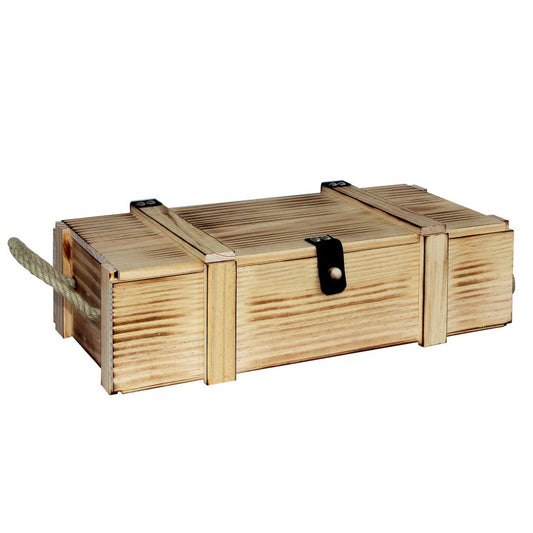 Holzkiste / Holzbox 2er geflammt mit Lederscharnier und Hanfseil