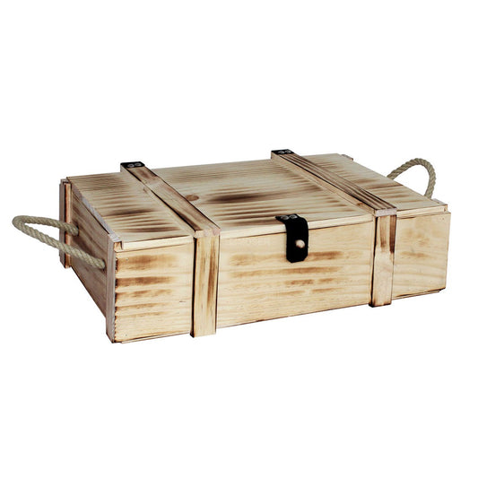 Holzbox / Holzkiste 3er geflammt mit Lederscharnier und Hanfseil