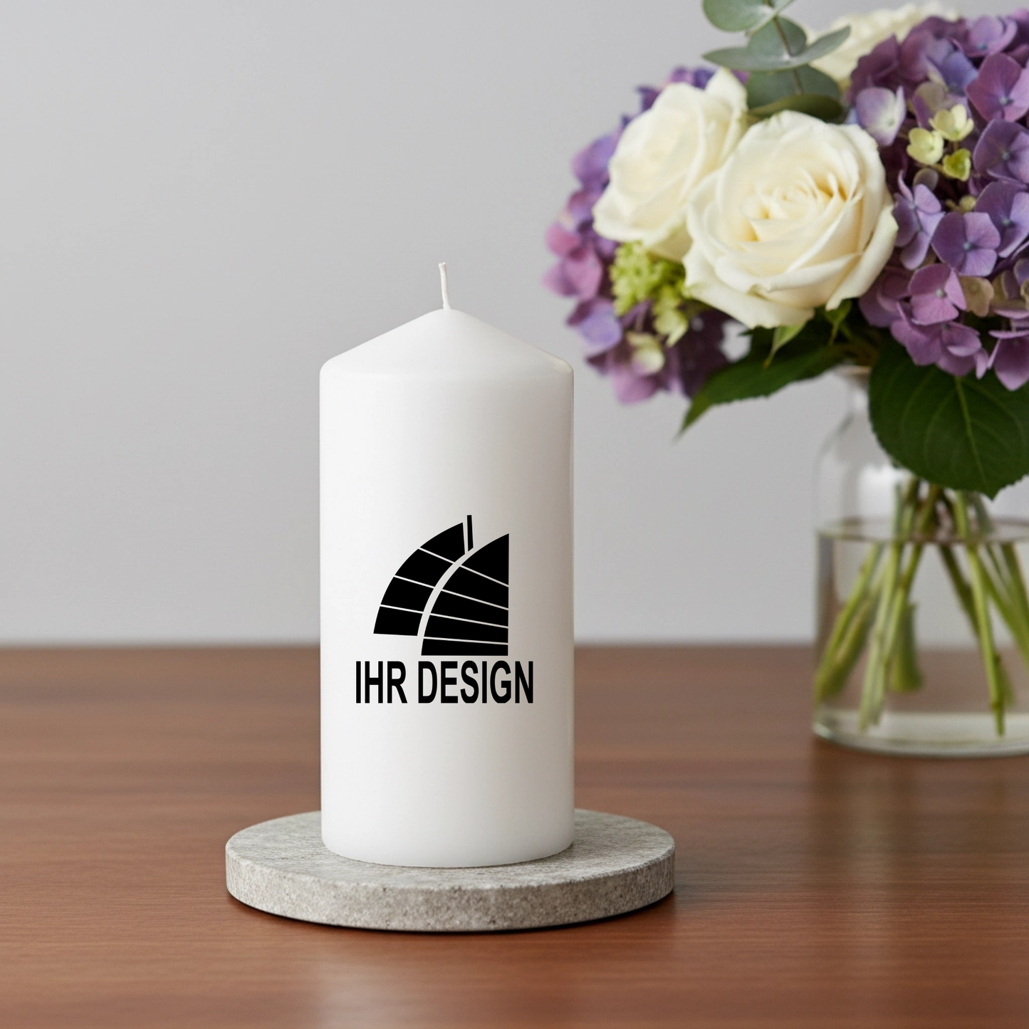 Kerze / Stumpenkerze mit Fotodruck deines Logos / Designs 150 x 58 mm