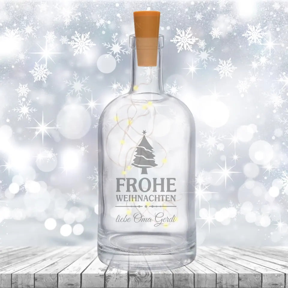 LED Flasche mit Gravur - Weihnachtsbaum und Wunschtext