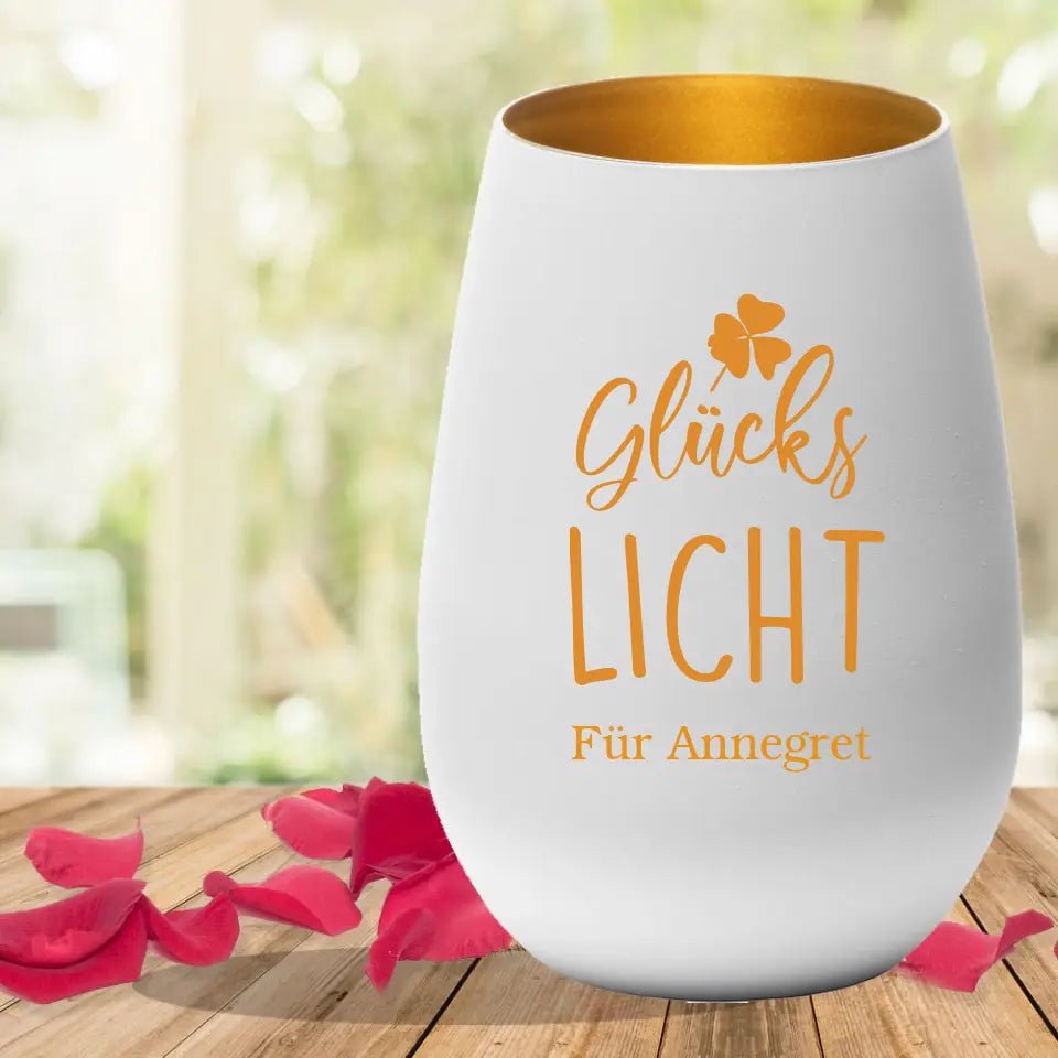 Glückslicht/ Teelicht mit individueller Gravur