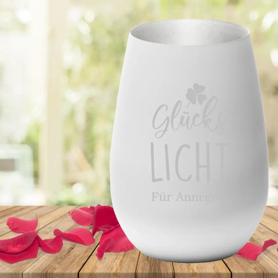 Glückslicht/ Teelicht mit individueller Gravur