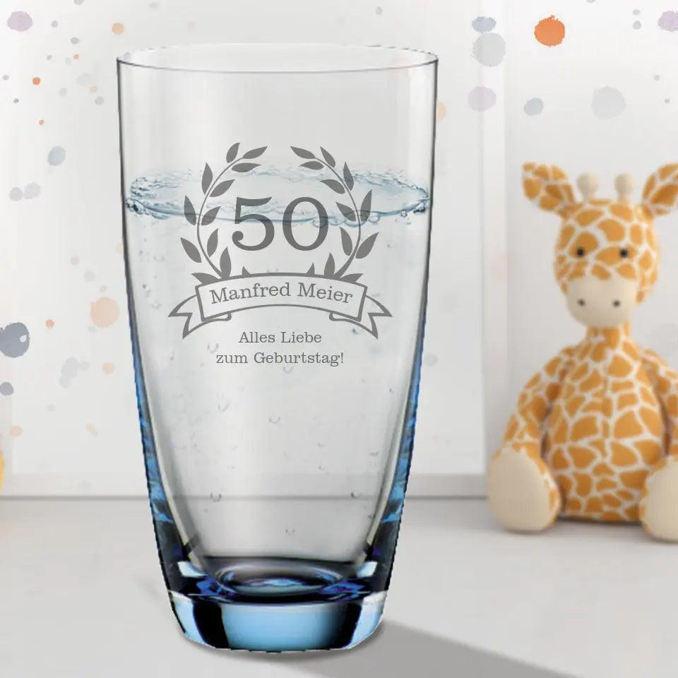 Trinkglas / Saftglas Color mit Gravur zum Geburtstag in 3 Farben