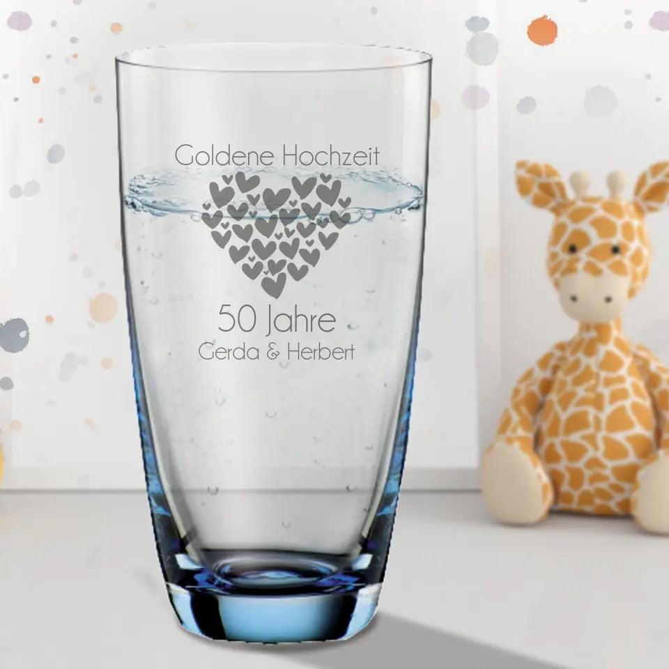 Trinkglas / Saftglas Color farbig mit Gravur Liebe & Hochzeit