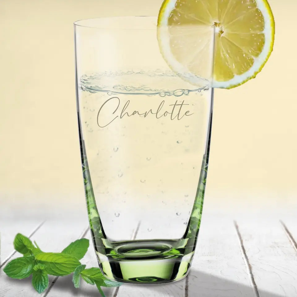 Trinkglas / Saftglas Color farbig mit deinem Namen graviert