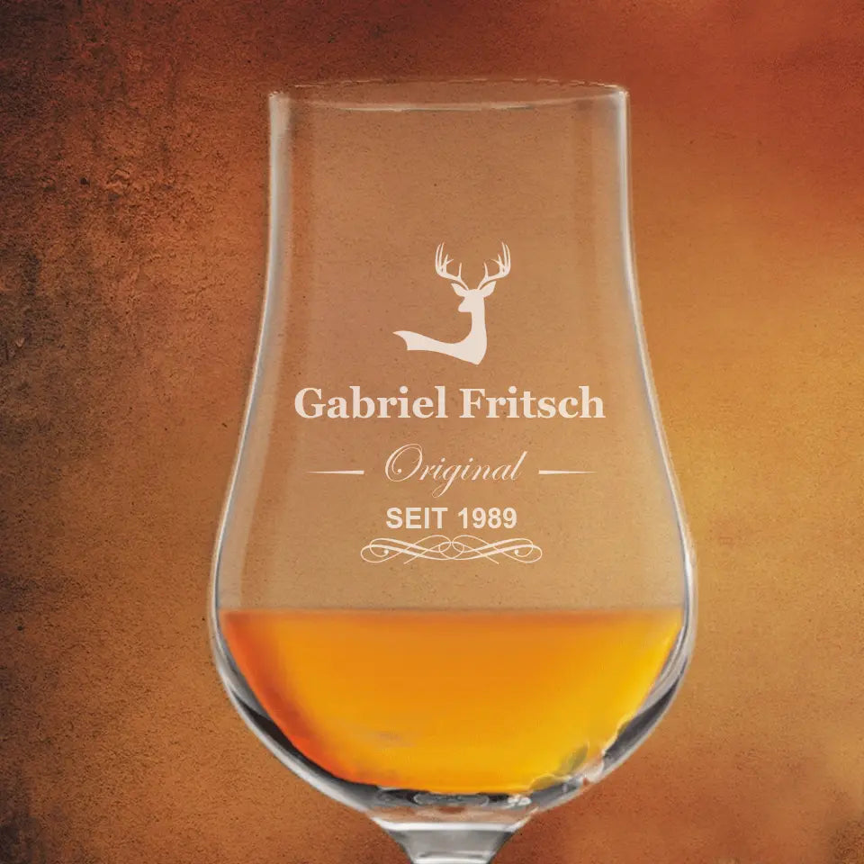 Persönliches Whiskyglas mit Namen und Jahr graviert