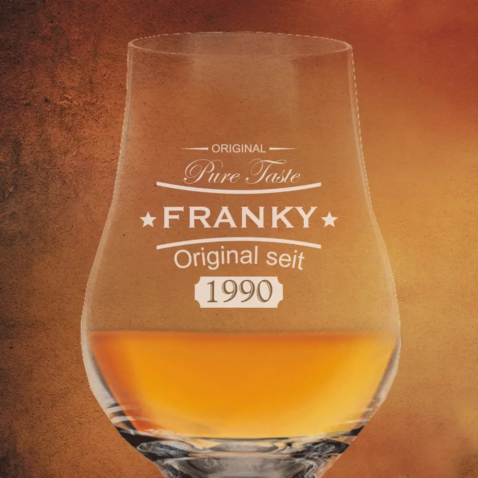 Graviertes Glencairn Whiskyglas mit Name, Spruch und Jahr