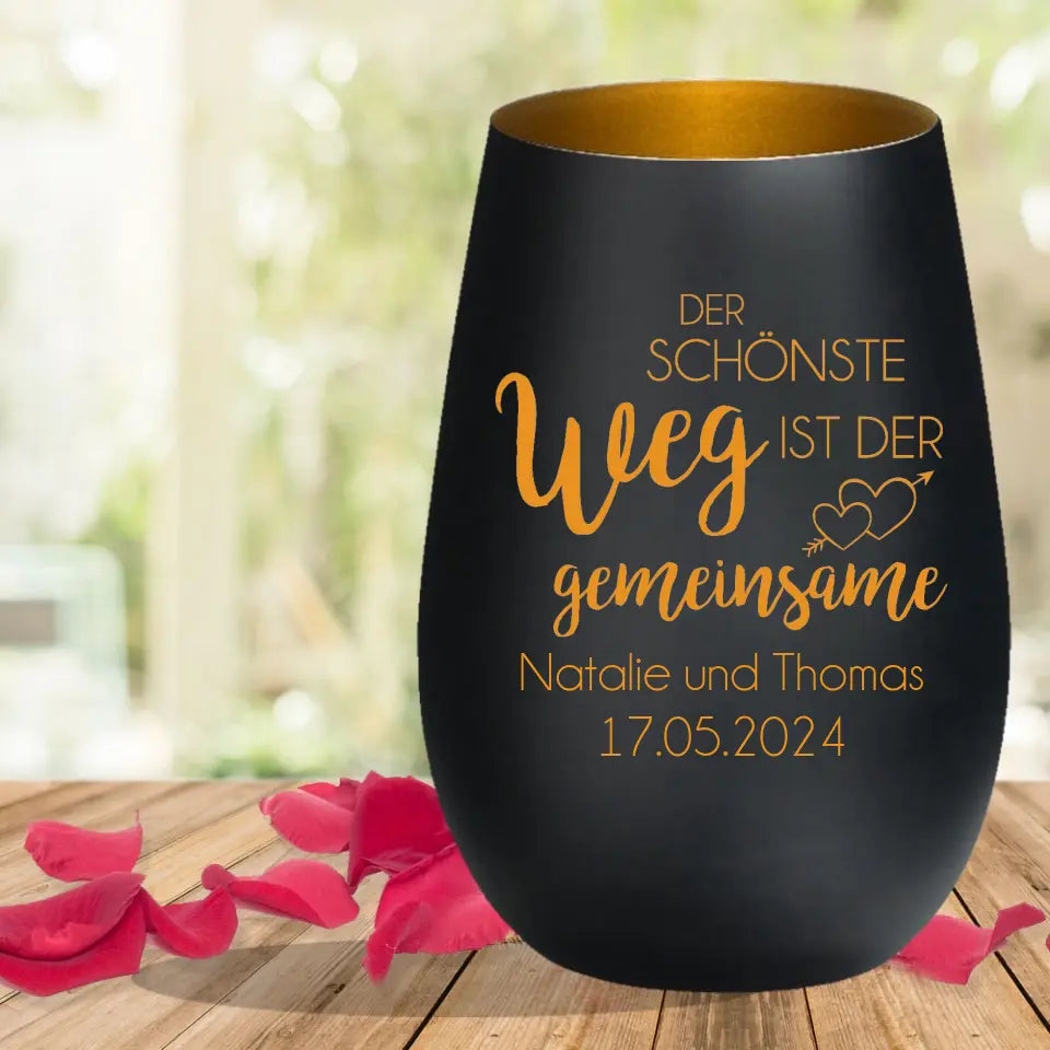 Windlicht mit persönlicher Gravur zur Hochzeit