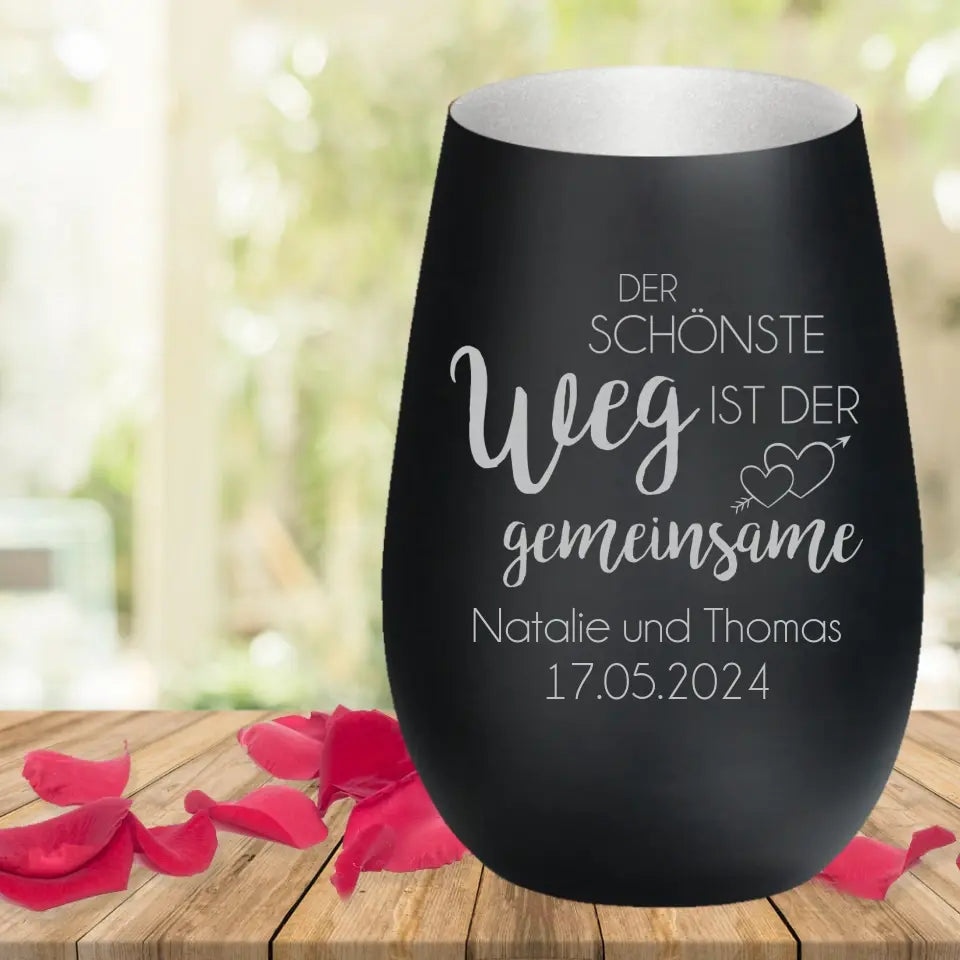Windlicht mit persönlicher Gravur zur Hochzeit