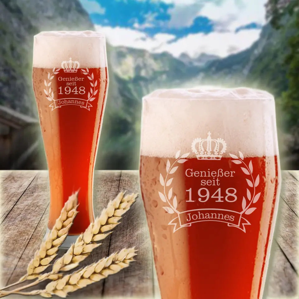 Schönes Weizenbierglas mit Gravur als Geburtstagsgeschenk