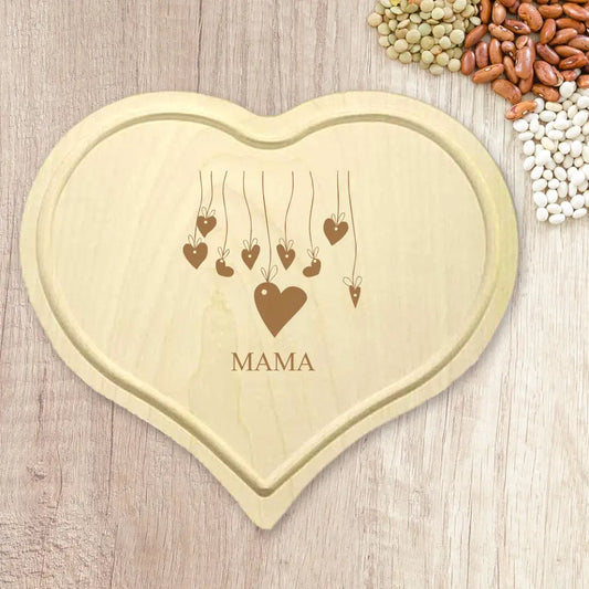 Frühstücksbrett aus Holz mit Herzen und deinem Namen graviert - Geschenk zum Muttertag oder Vatertag