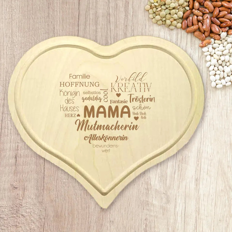 Herz-Schneidbrett-Frühstücksbrett/ Holzbrett für deine Mama graviert