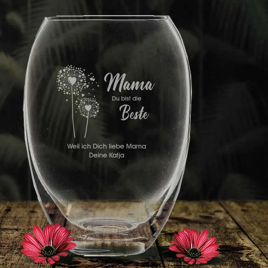 Vase mit wunderschönen Motiv und Namen graviert - Geschenk zum Muttertag
