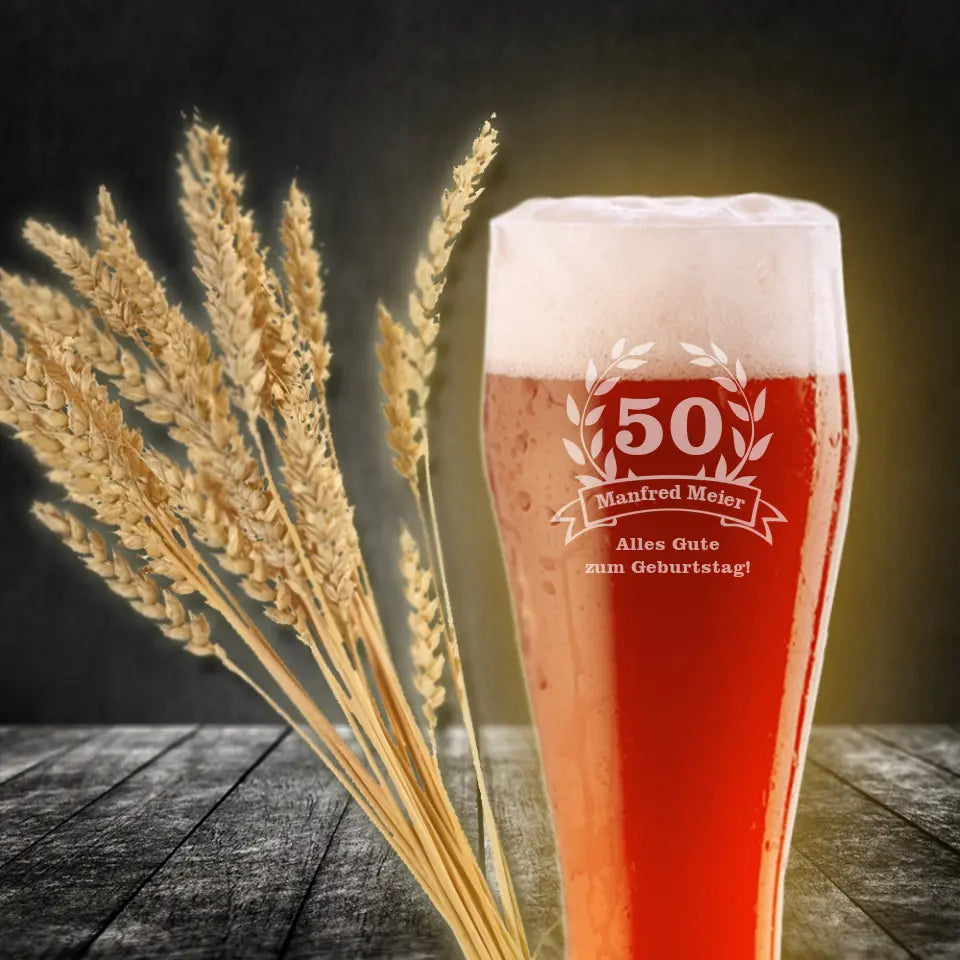 Weizenbierglas / Weißbierglas mit Namen graviert zum Geburtstag