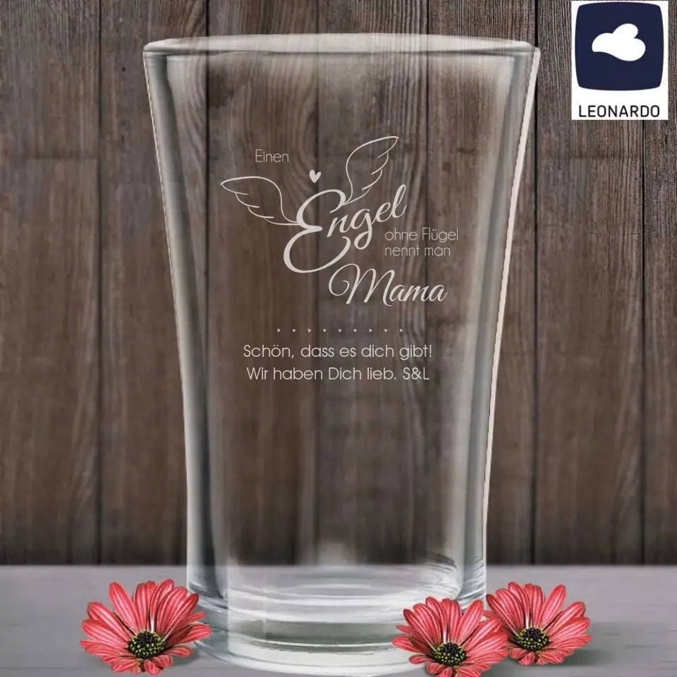 Blumen-Vase mit Gravur - Einen Engel ohne Flügel nennt man