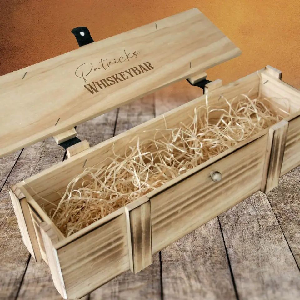 Whisky-Geschenkset Leonardo individuell graviert in geflammter Holzkiste