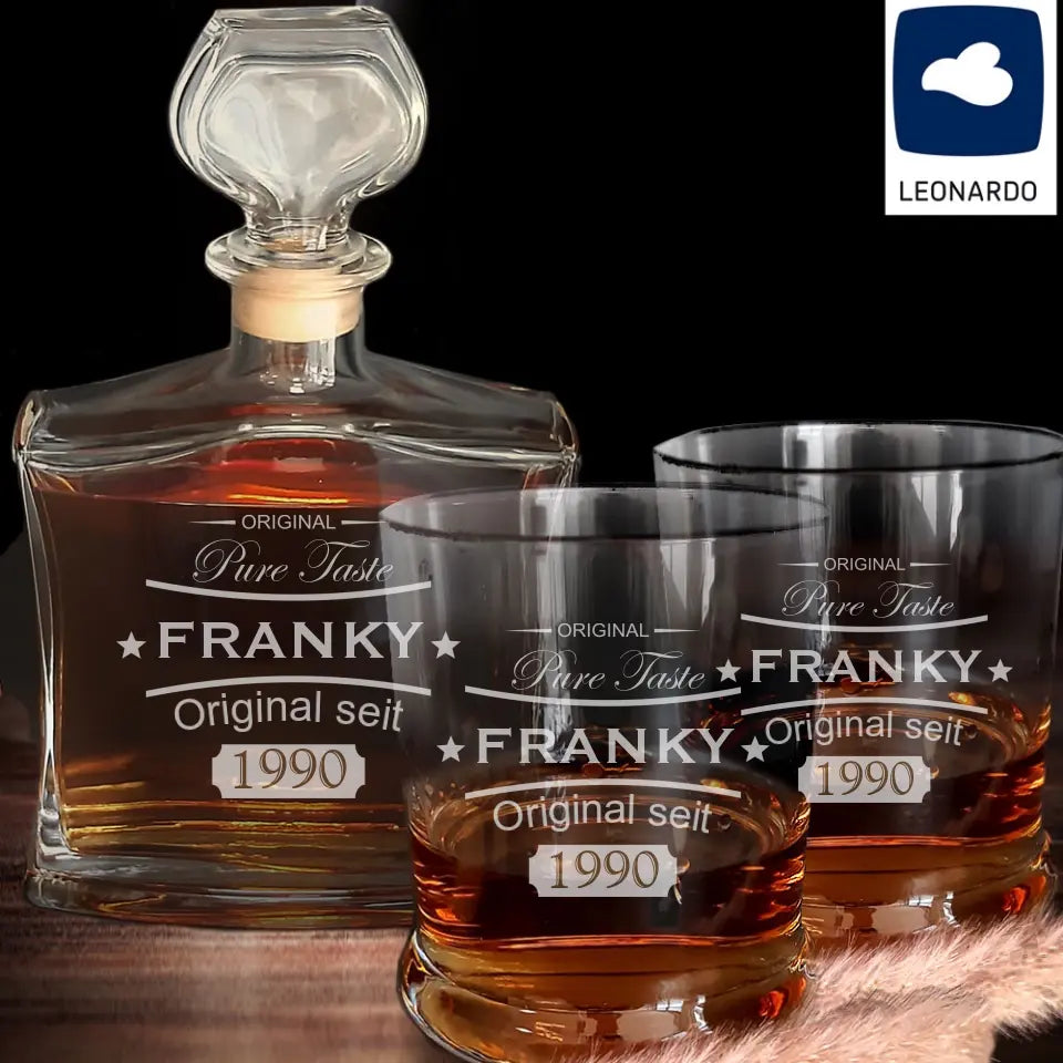 Personalisiertes Whisky Geschenk mit Leonardo Gläsern und Karaffe in Holzbox