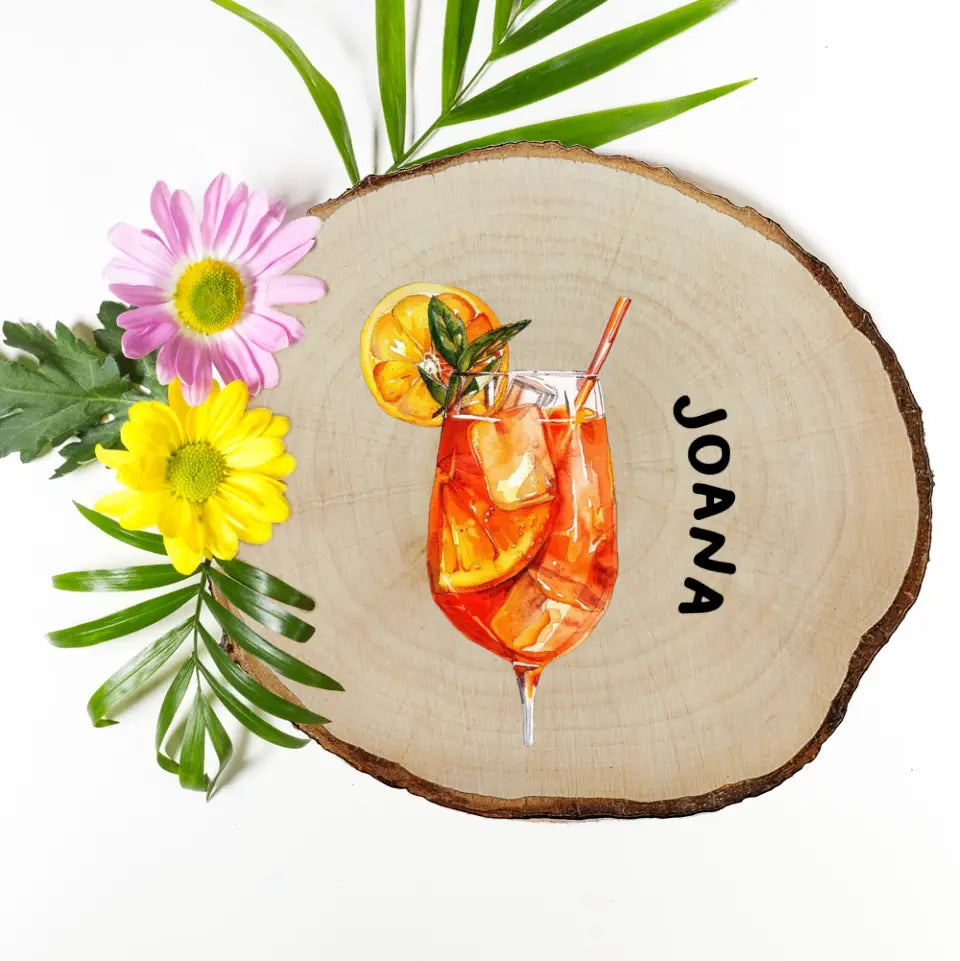 Individuell bedruckter Untersetzer aus Holz mit Namen für deinen Aperol