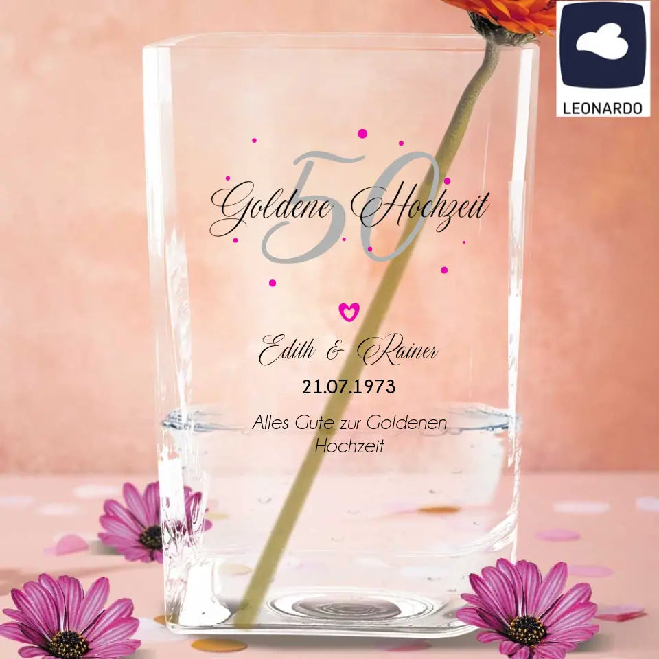 Bedruckte Leonardo Vase als Geschenk zur Goldenen Hochzeit