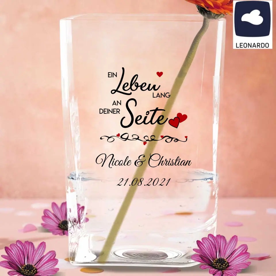 Individuelle Leonardo Vase - Ein Leben lang - mit euren Namen und Datum bedruckt
