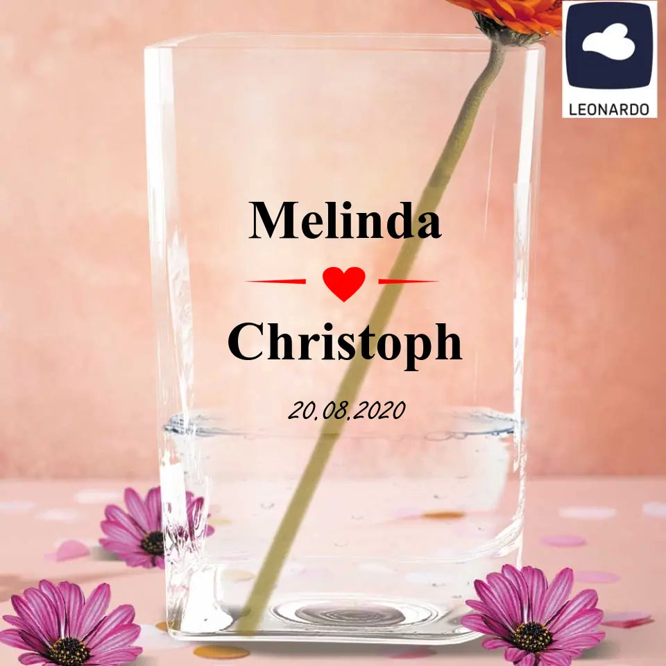 Leonardo Vase bedruckt - tolles Geschenk zur Hochzeit mit Namen und Datum