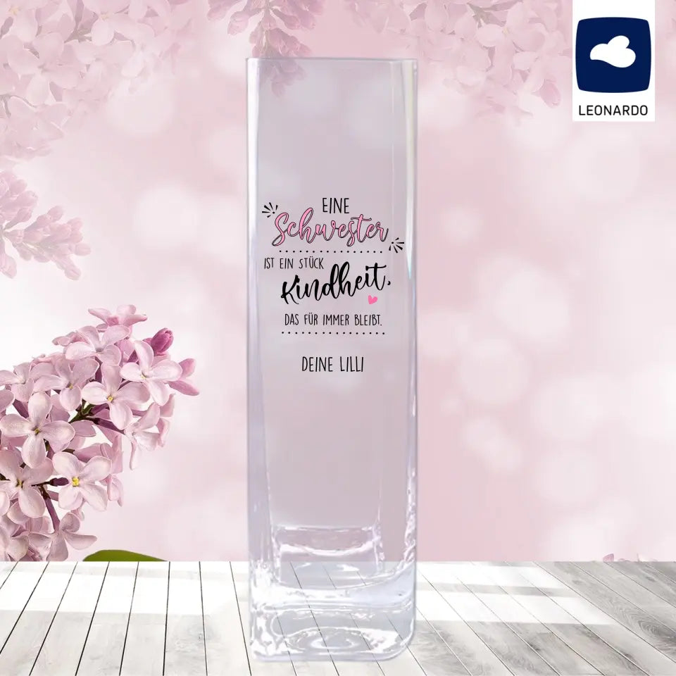 Individuell bedruckte Vase - Geschenk für die Schwester