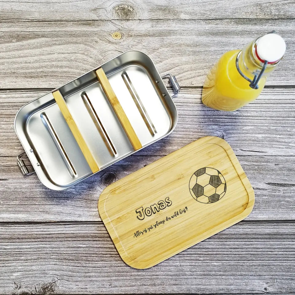 Brotdose, Lunchbox Fußball individuell mit Namen bedruckt