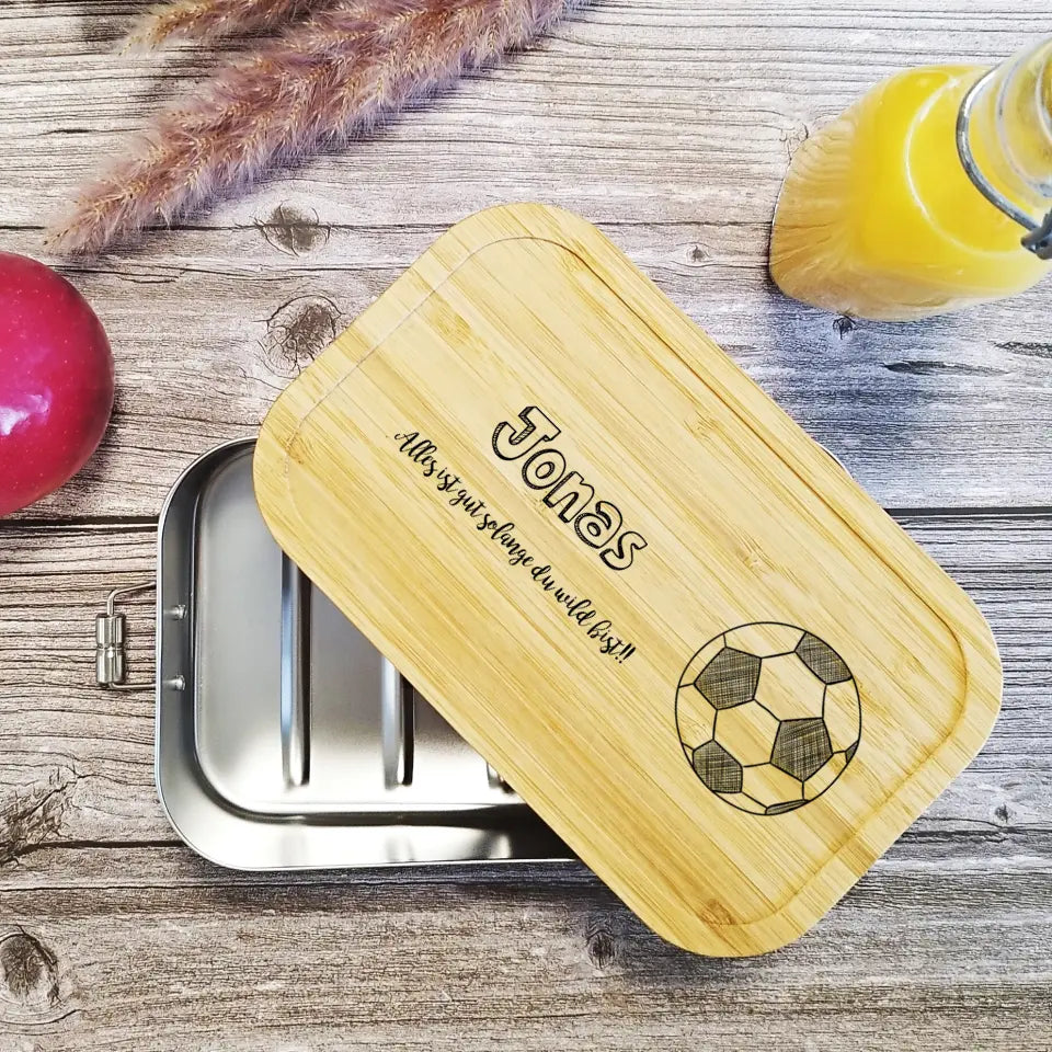Brotdose, Lunchbox Fußball individuell mit Namen bedruckt