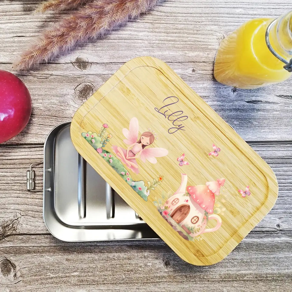 Brotdose, Lunchbox Edelstahl für Mädchen mit Feen bedruckt