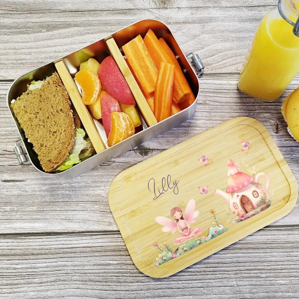 Brotdose, Lunchbox Edelstahl für Mädchen mit Feen bedruckt
