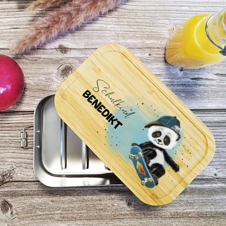 Brotdose | Lunchbox Edelstahl zum Schulanfang mit einem Panda bedruckt