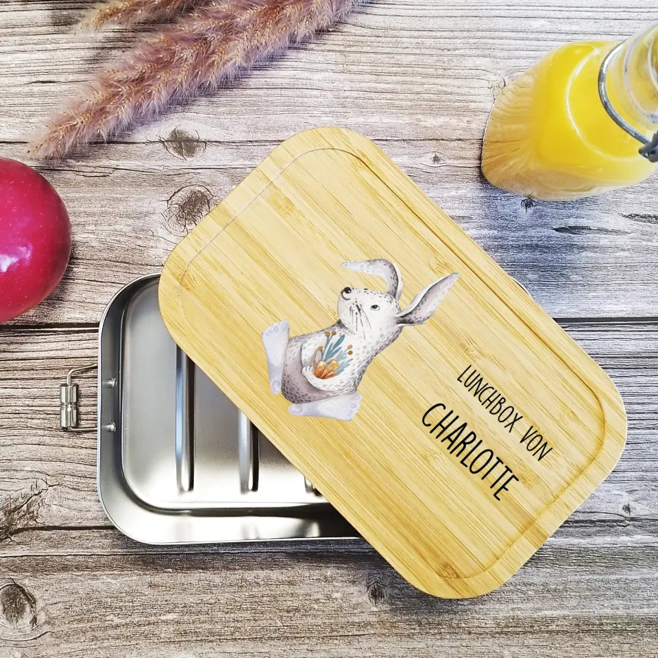 Lunchbox | Brotdose Edelstahl für Kinder mit Hase und Namen bedruckt
