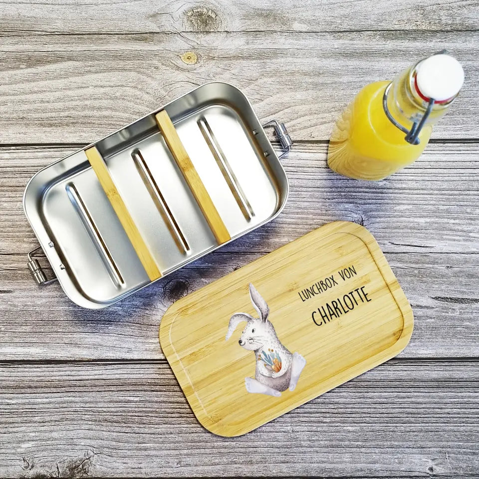 Lunchbox | Brotdose Edelstahl für Kinder mit Hase und Namen bedruckt