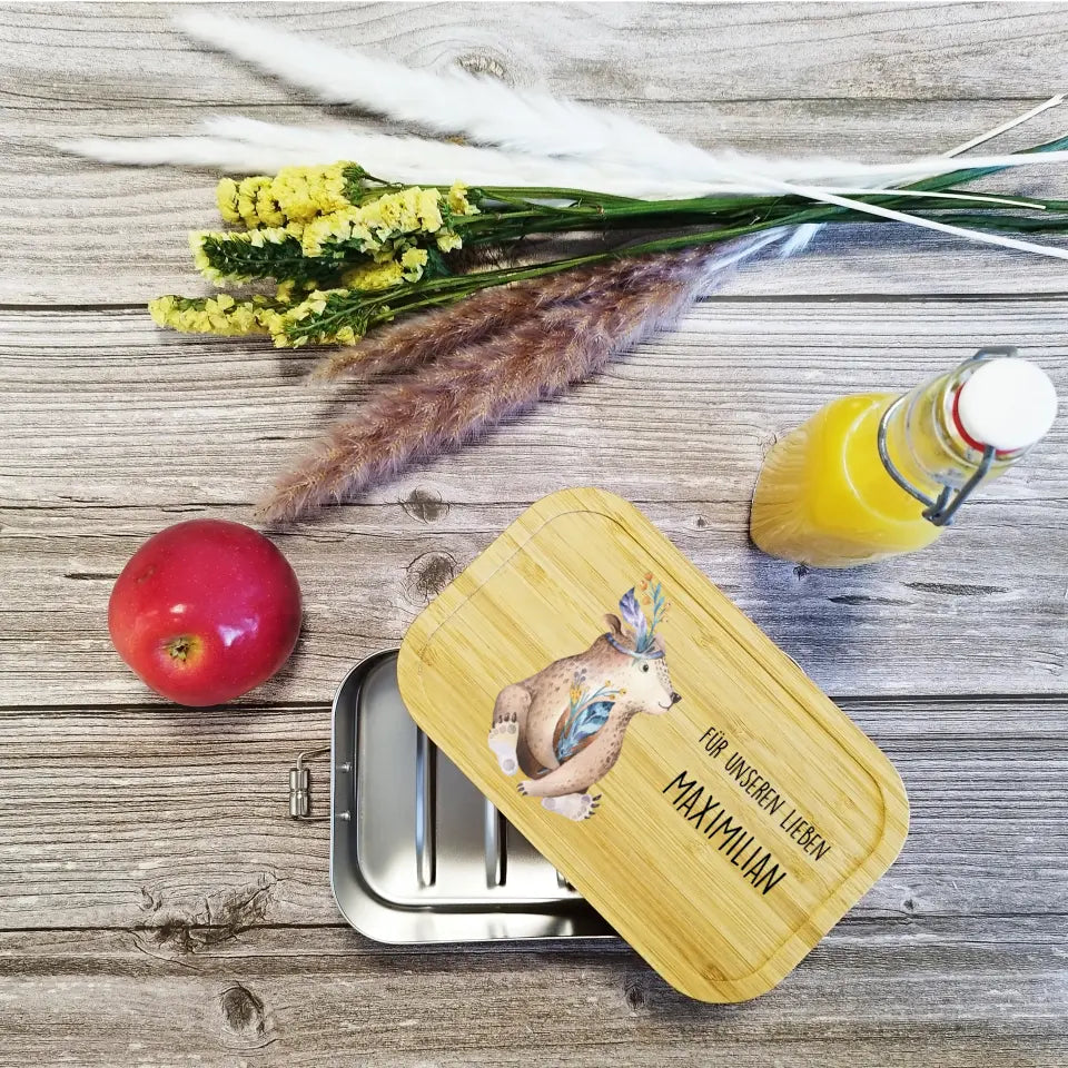 Brotdose | Lunchbox Edelstahl bedruckt mit Bär und deinem Namen