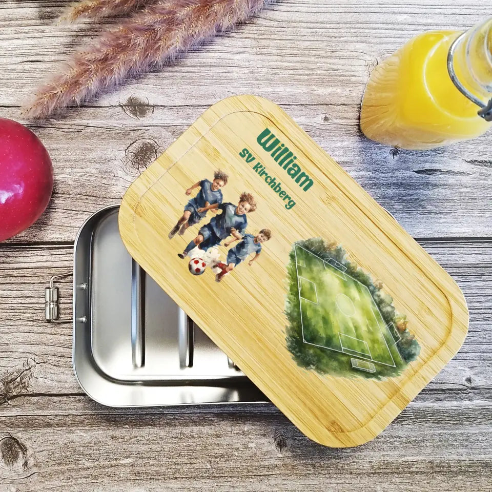 Edelstahl Lunchbox, Brotdose für Kinder mit Fußballmotiv bedruckt