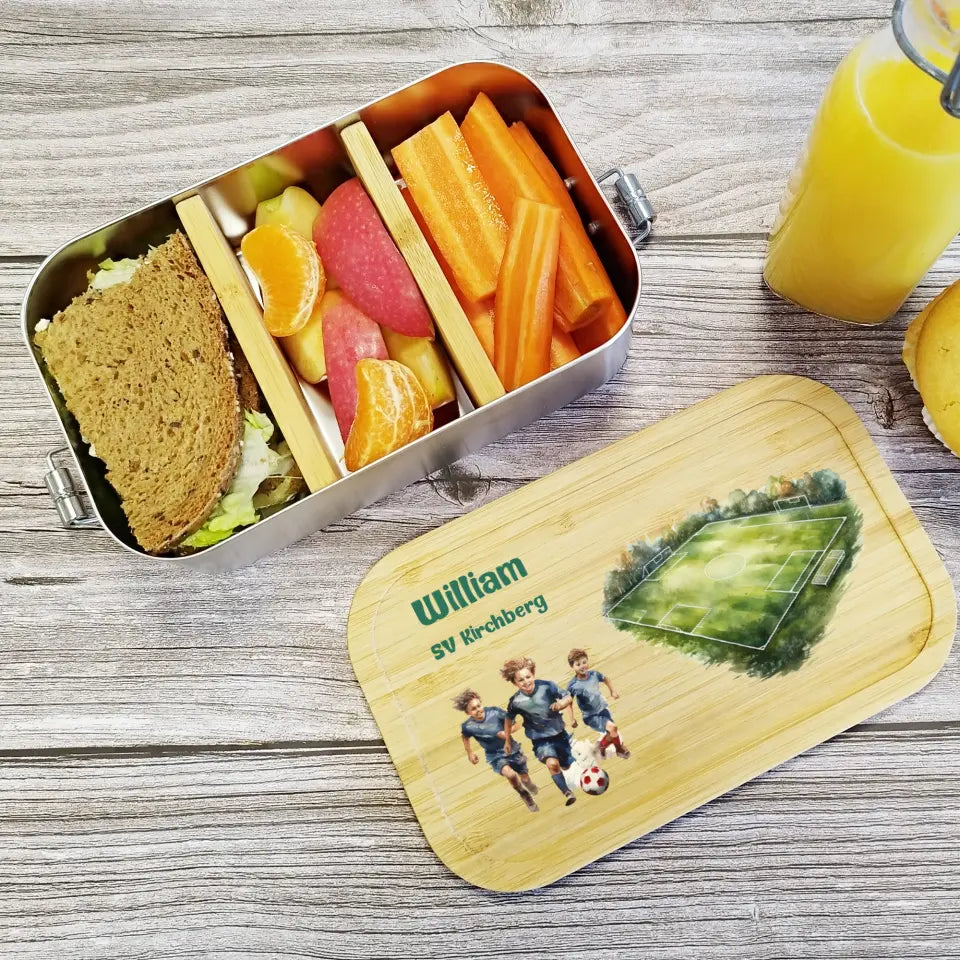 Edelstahl Lunchbox, Brotdose für Kinder mit Fußballmotiv bedruckt