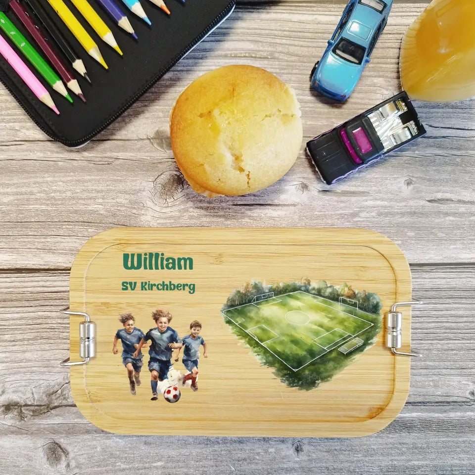 Edelstahl Lunchbox, Brotdose für Kinder mit Fußballmotiv bedruckt