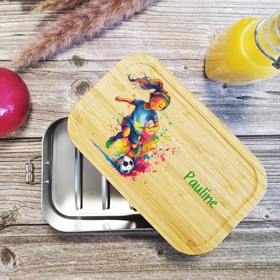 Brotdose, Lunchbox Edelstahl für Kinder bedruckt Fußball