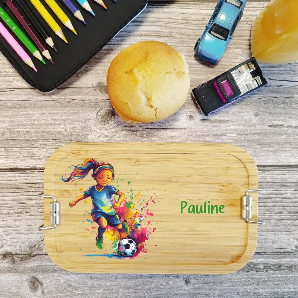 Brotdose, Lunchbox Edelstahl für Kinder bedruckt Fußball