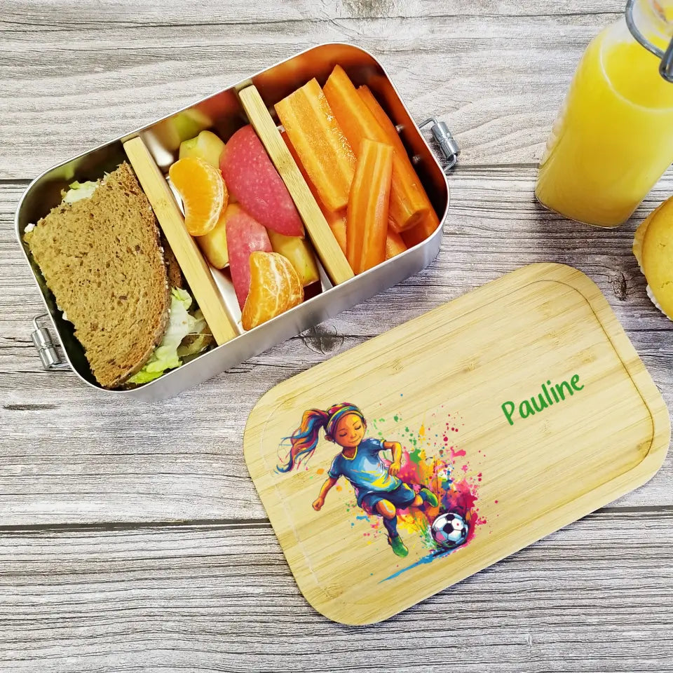 Brotdose, Lunchbox Edelstahl für Kinder bedruckt Fußball