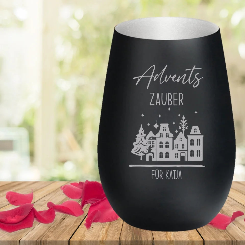Windlicht zu Weihnachten "Advents Zauber" mit deinem Namen graviert