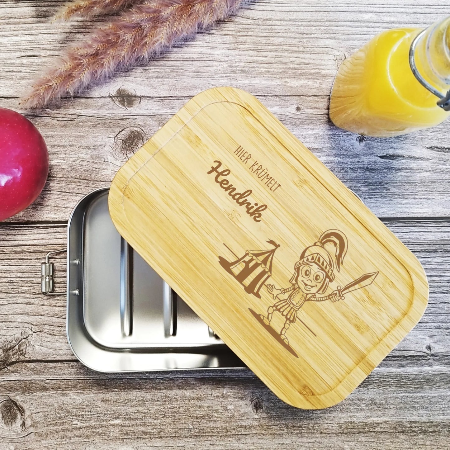 Brotdose | Lunchbox Kinder mit Ritter und Name graviert