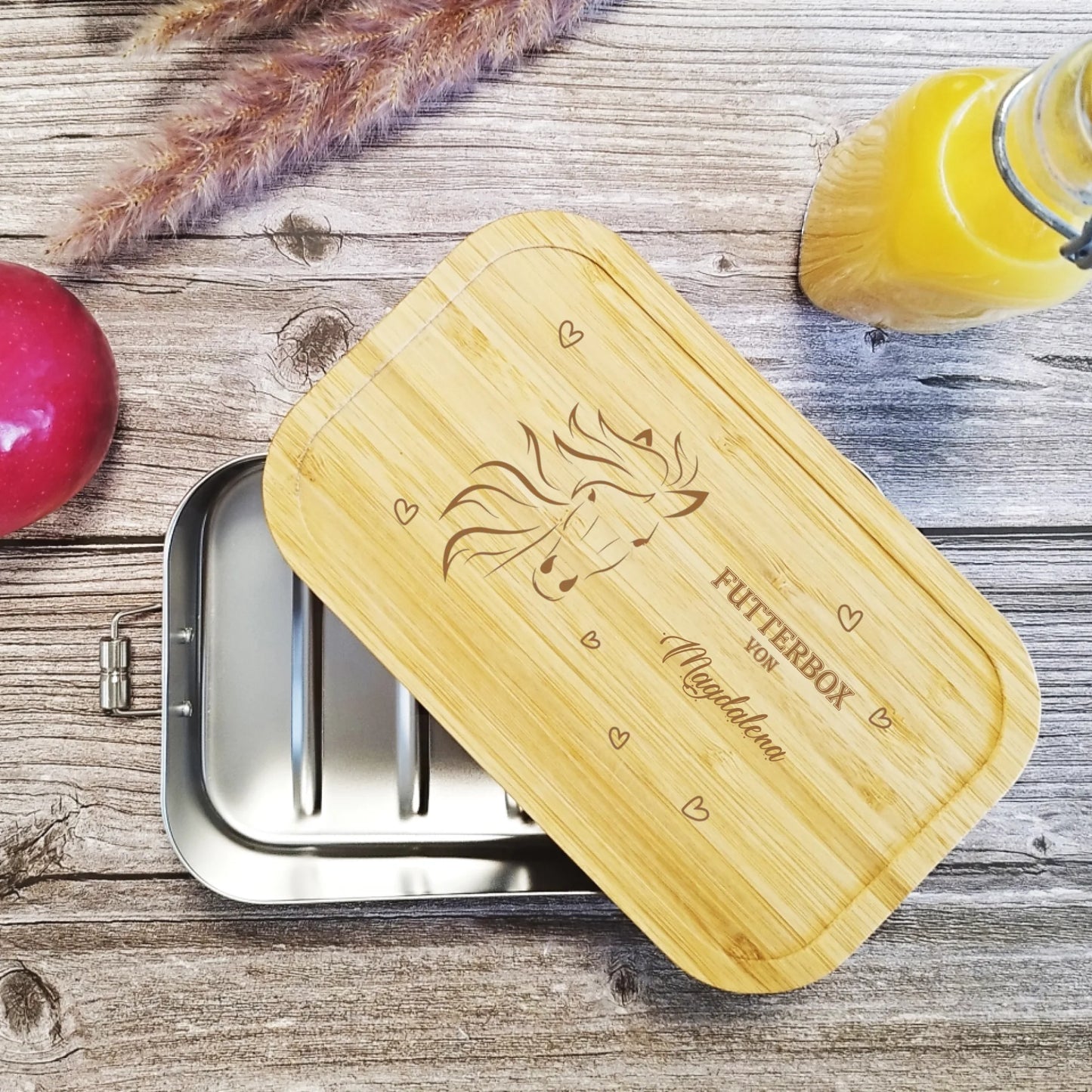 Brotdose mit Pferd und Name für Kinder graviert