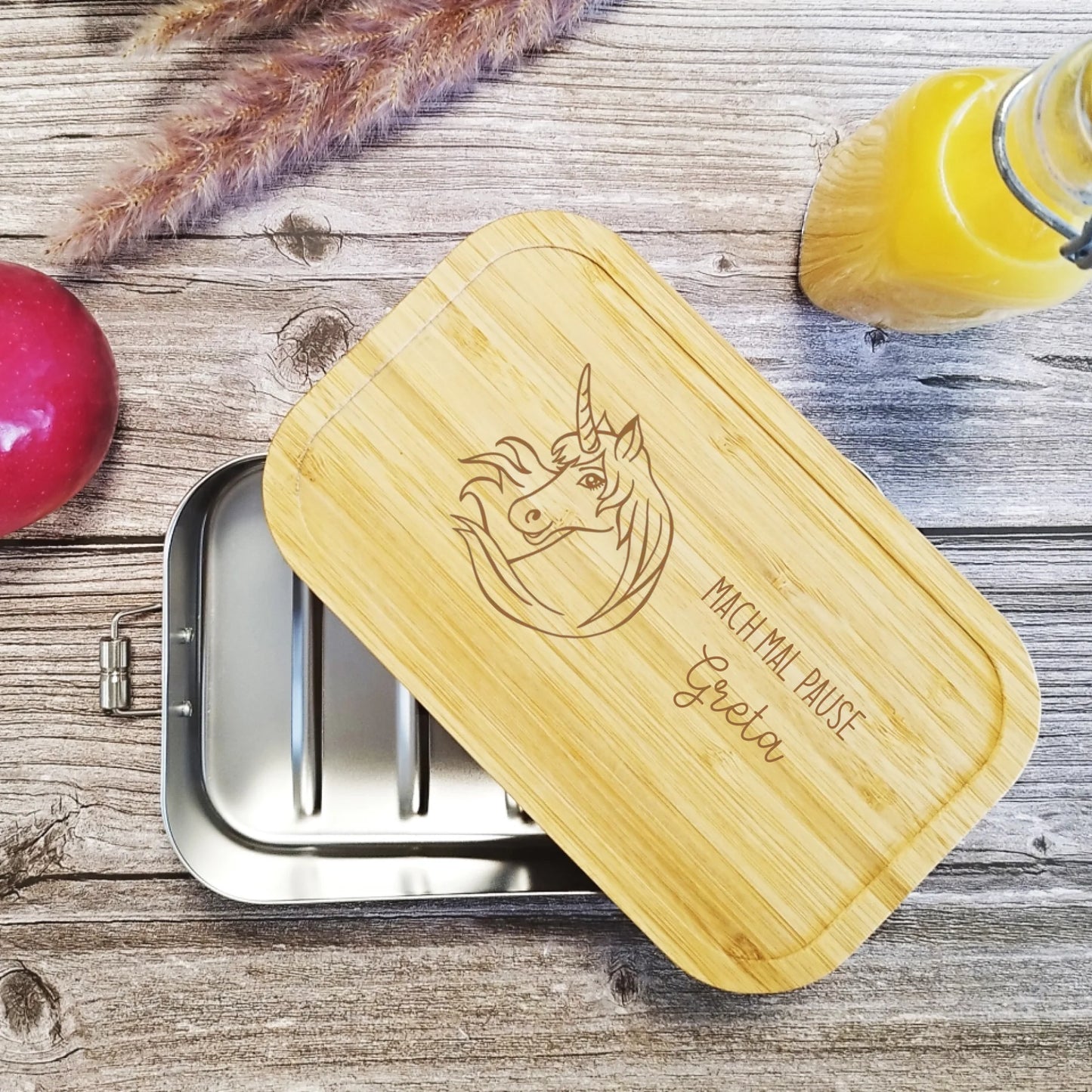 Brotdose, Lunchbox mit Einhorn Gravur für Kinder