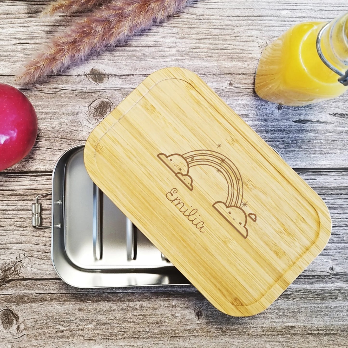 Gravierte Brotdose | Lunchbox mit Regenbogen für Kinder
