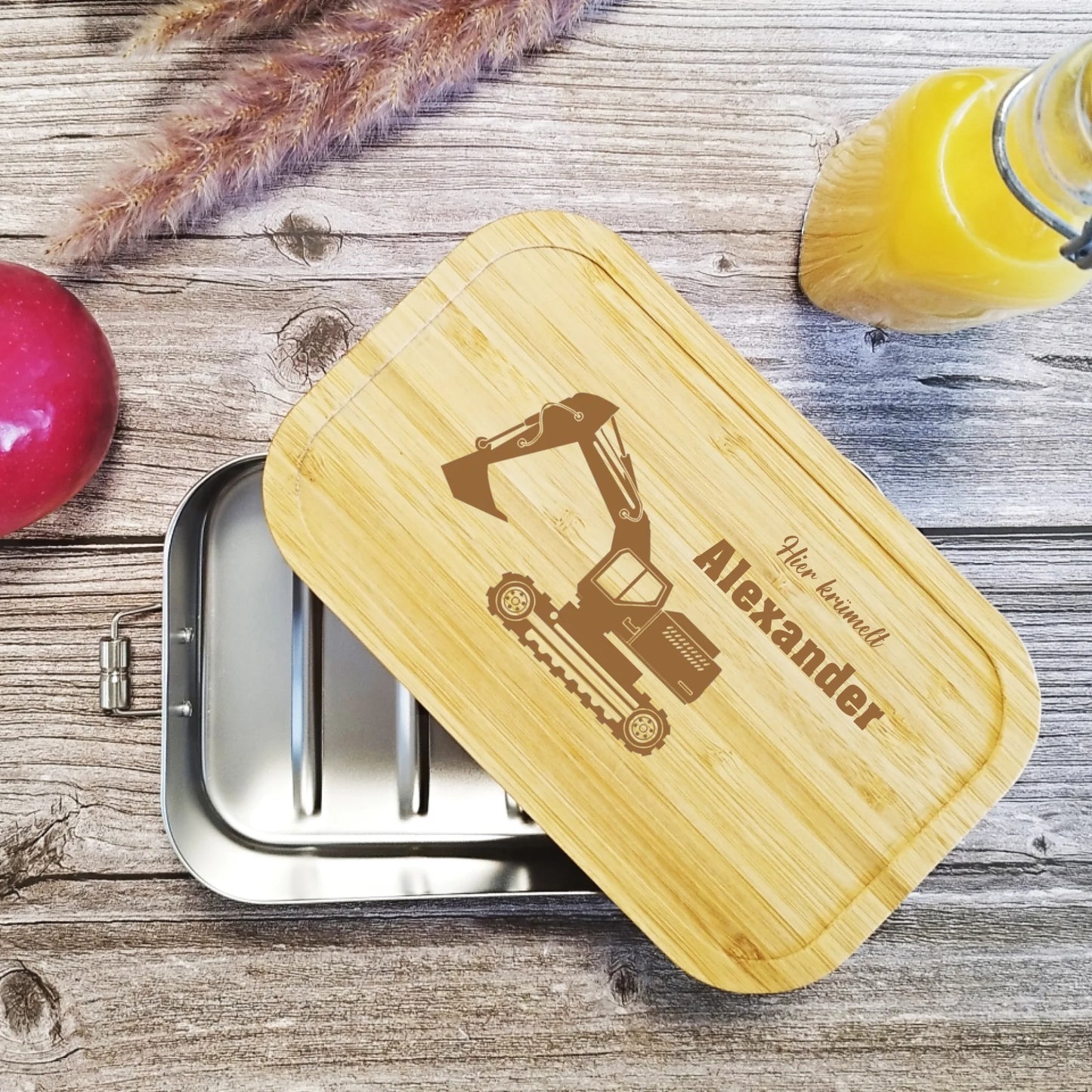 Brotdose | Lunchbox mit Bagger und deinem Namen graviert