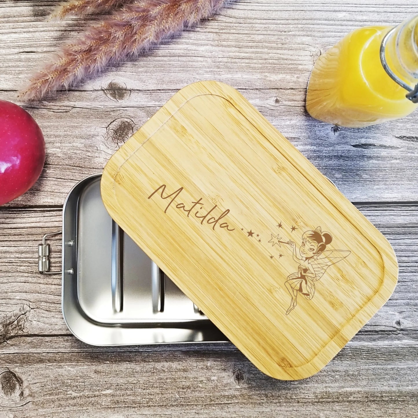 Brotdose | Lunchbox für Mädchen mit Fee und Name graviert
