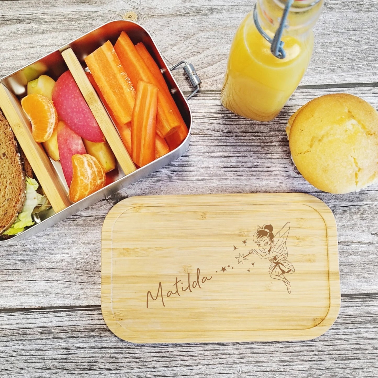 Brotdose | Lunchbox für Mädchen mit Fee und Name graviert