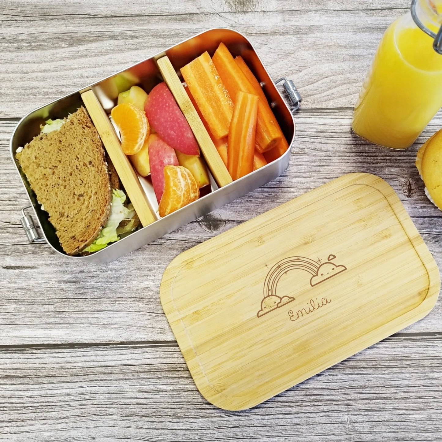 Gravierte Brotdose | Lunchbox mit Regenbogen für Kinder