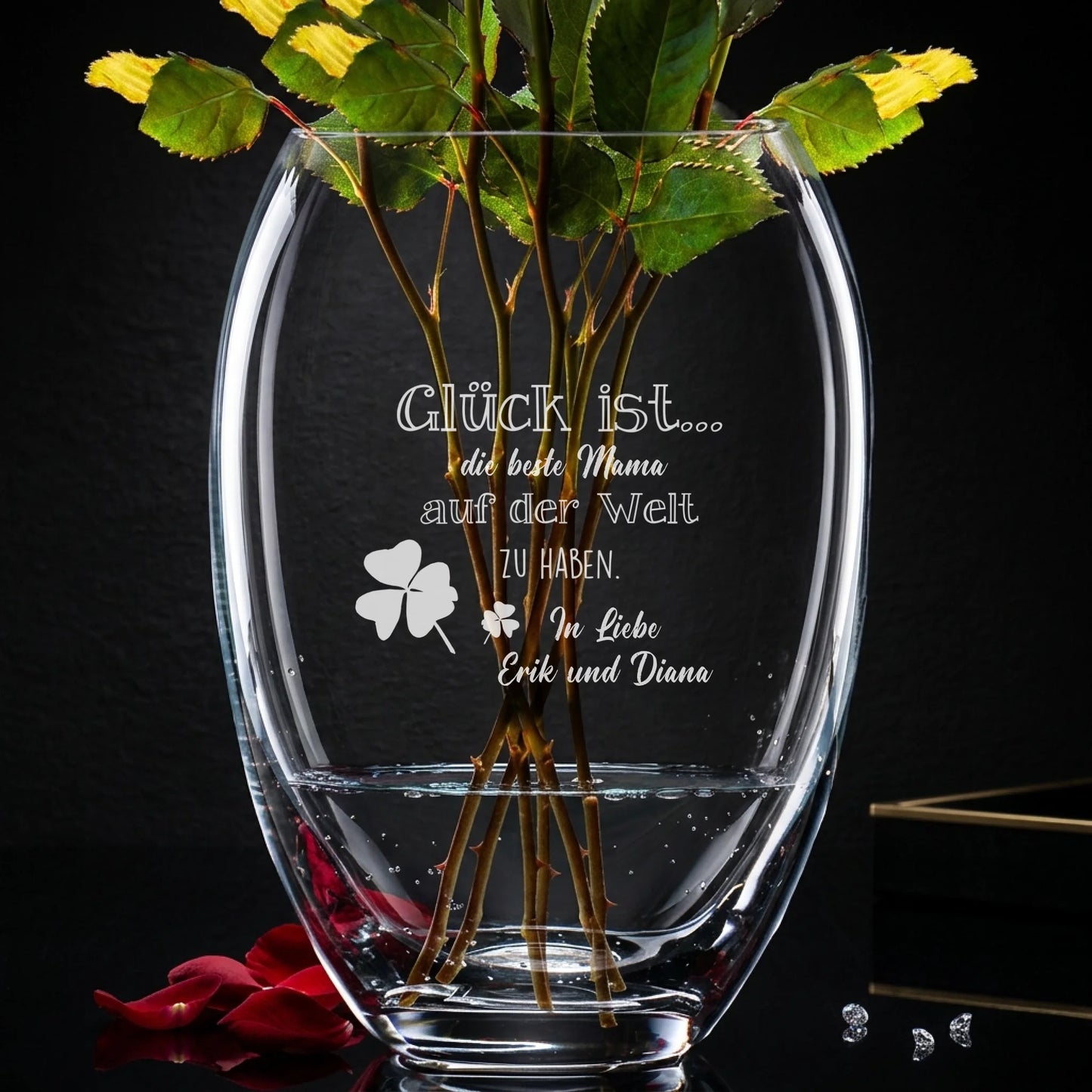 Vase mit Gravur- Glück ist...